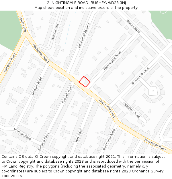 2, NIGHTINGALE ROAD, BUSHEY, WD23 3NJ: Location map and indicative extent of plot