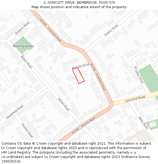 2, NORCOTT DRIVE, BEMBRIDGE, PO35 5TX: Location map and indicative extent of plot