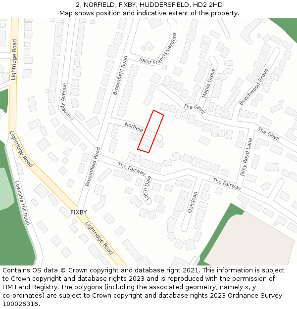 2, NORFIELD, FIXBY, HUDDERSFIELD, HD2 2HD: Location map and indicative extent of plot