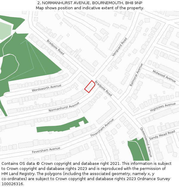 2, NORMANHURST AVENUE, BOURNEMOUTH, BH8 9NP: Location map and indicative extent of plot
