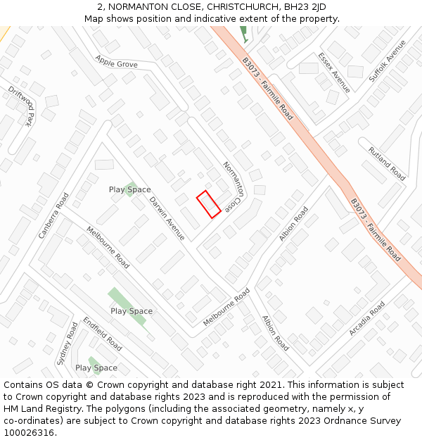 2, NORMANTON CLOSE, CHRISTCHURCH, BH23 2JD: Location map and indicative extent of plot