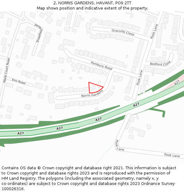 2, NORRIS GARDENS, HAVANT, PO9 2TT: Location map and indicative extent of plot