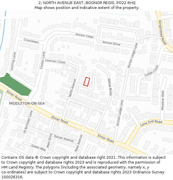 2, NORTH AVENUE EAST, BOGNOR REGIS, PO22 6HQ: Location map and indicative extent of plot