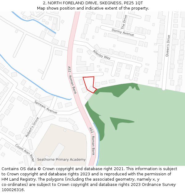 2, NORTH FORELAND DRIVE, SKEGNESS, PE25 1QT: Location map and indicative extent of plot