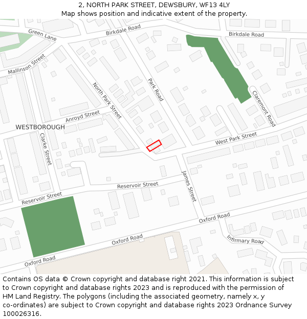 2, NORTH PARK STREET, DEWSBURY, WF13 4LY: Location map and indicative extent of plot