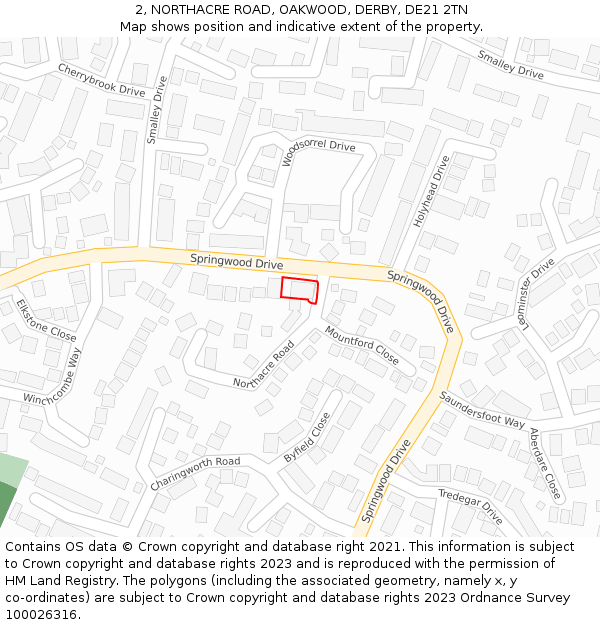 2, NORTHACRE ROAD, OAKWOOD, DERBY, DE21 2TN: Location map and indicative extent of plot