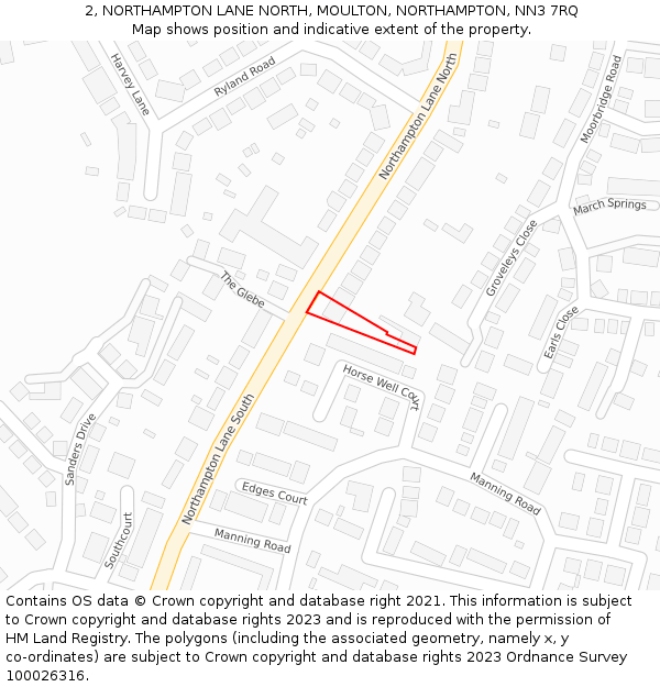 2, NORTHAMPTON LANE NORTH, MOULTON, NORTHAMPTON, NN3 7RQ: Location map and indicative extent of plot
