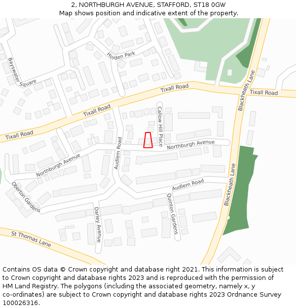 2, NORTHBURGH AVENUE, STAFFORD, ST18 0GW: Location map and indicative extent of plot