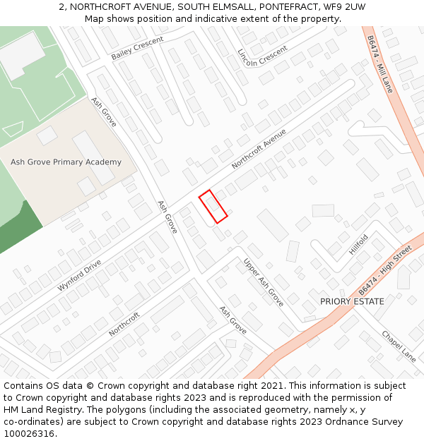 2, NORTHCROFT AVENUE, SOUTH ELMSALL, PONTEFRACT, WF9 2UW: Location map and indicative extent of plot