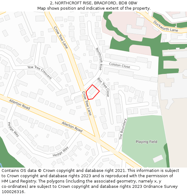 2, NORTHCROFT RISE, BRADFORD, BD8 0BW: Location map and indicative extent of plot