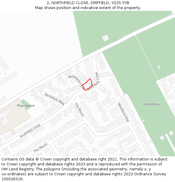2, NORTHFIELD CLOSE, DRIFFIELD, YO25 5YB: Location map and indicative extent of plot