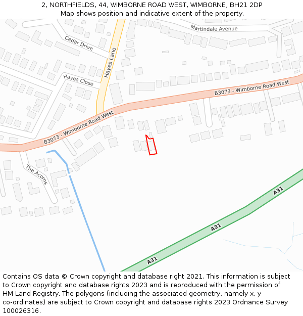 2, NORTHFIELDS, 44, WIMBORNE ROAD WEST, WIMBORNE, BH21 2DP: Location map and indicative extent of plot