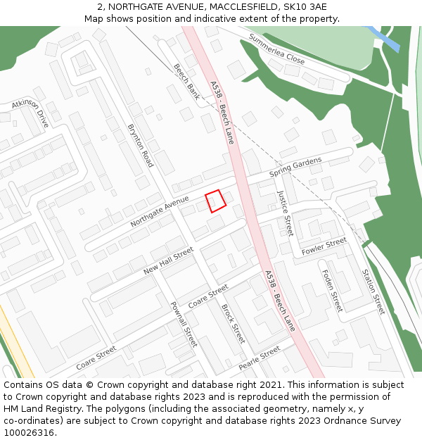 2, NORTHGATE AVENUE, MACCLESFIELD, SK10 3AE: Location map and indicative extent of plot