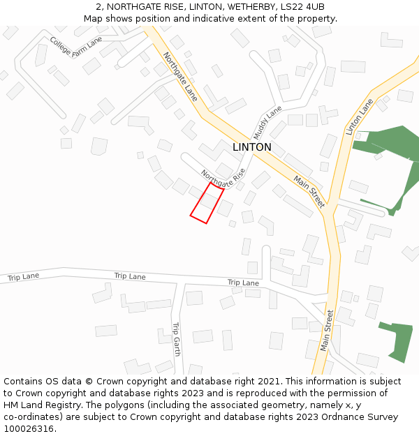 2, NORTHGATE RISE, LINTON, WETHERBY, LS22 4UB: Location map and indicative extent of plot