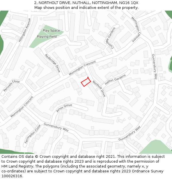 2, NORTHOLT DRIVE, NUTHALL, NOTTINGHAM, NG16 1QX: Location map and indicative extent of plot