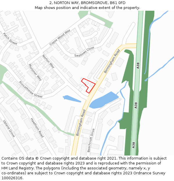 2, NORTON WAY, BROMSGROVE, B61 0FD: Location map and indicative extent of plot