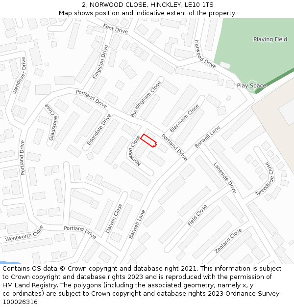 2, NORWOOD CLOSE, HINCKLEY, LE10 1TS: Location map and indicative extent of plot