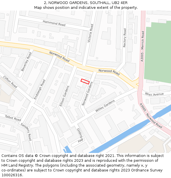 2, NORWOOD GARDENS, SOUTHALL, UB2 4ER: Location map and indicative extent of plot
