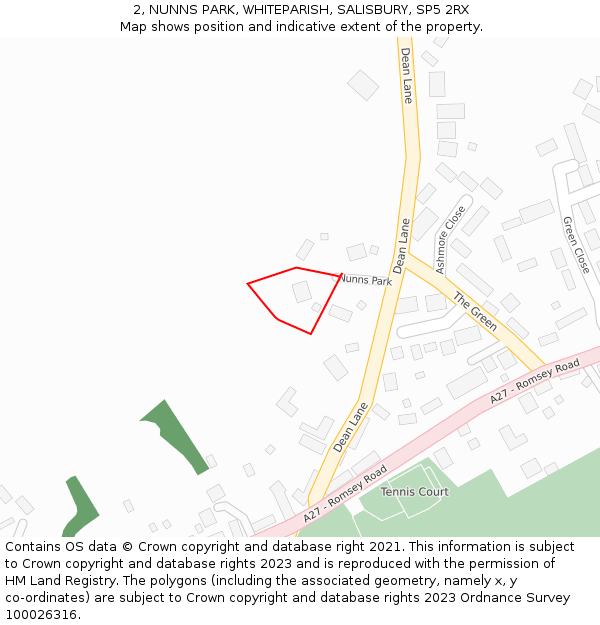 2, NUNNS PARK, WHITEPARISH, SALISBURY, SP5 2RX: Location map and indicative extent of plot