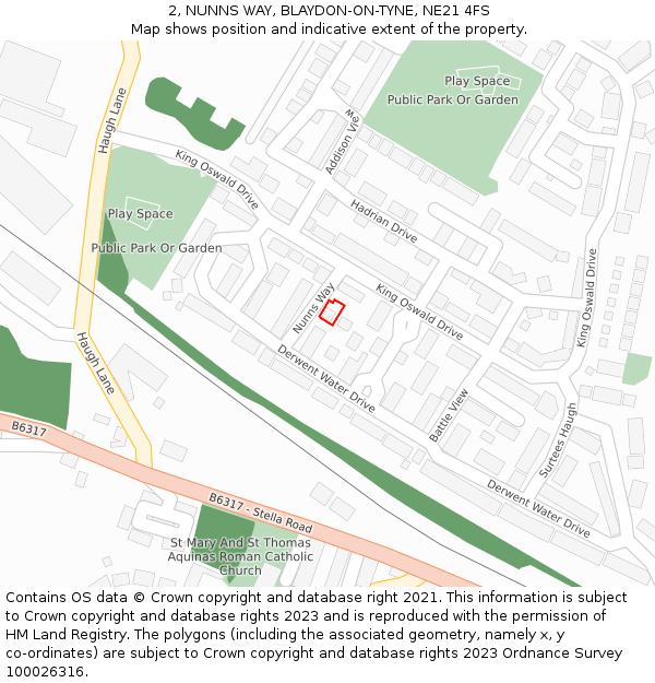2, NUNNS WAY, BLAYDON-ON-TYNE, NE21 4FS: Location map and indicative extent of plot