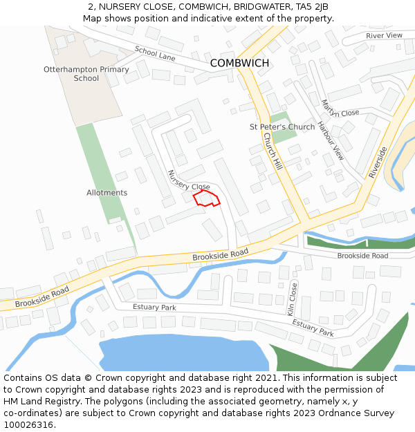2, NURSERY CLOSE, COMBWICH, BRIDGWATER, TA5 2JB: Location map and indicative extent of plot