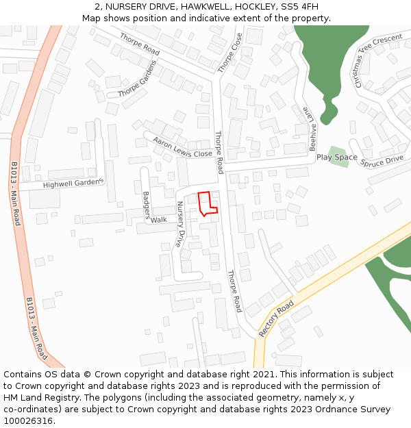 2, NURSERY DRIVE, HAWKWELL, HOCKLEY, SS5 4FH: Location map and indicative extent of plot