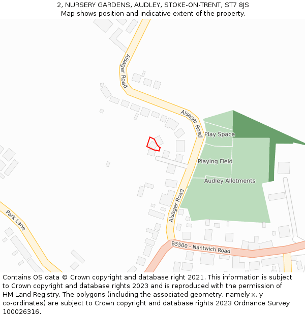 2, NURSERY GARDENS, AUDLEY, STOKE-ON-TRENT, ST7 8JS: Location map and indicative extent of plot