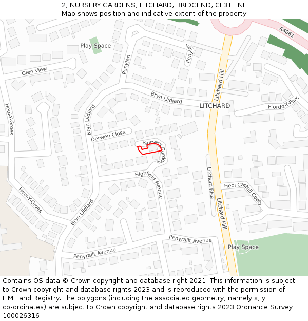2, NURSERY GARDENS, LITCHARD, BRIDGEND, CF31 1NH: Location map and indicative extent of plot