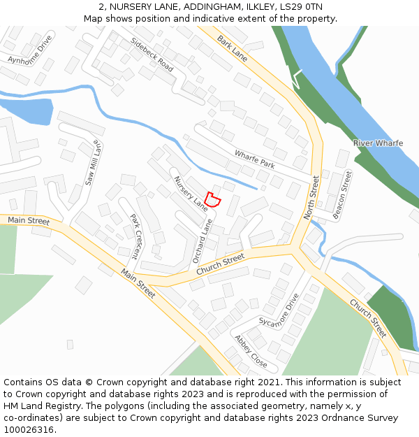 2, NURSERY LANE, ADDINGHAM, ILKLEY, LS29 0TN: Location map and indicative extent of plot