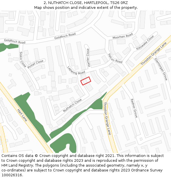 2, NUTHATCH CLOSE, HARTLEPOOL, TS26 0RZ: Location map and indicative extent of plot