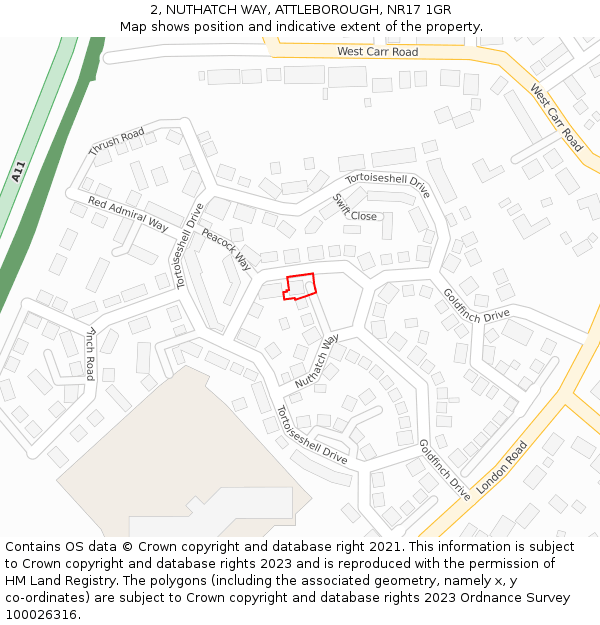 2, NUTHATCH WAY, ATTLEBOROUGH, NR17 1GR: Location map and indicative extent of plot