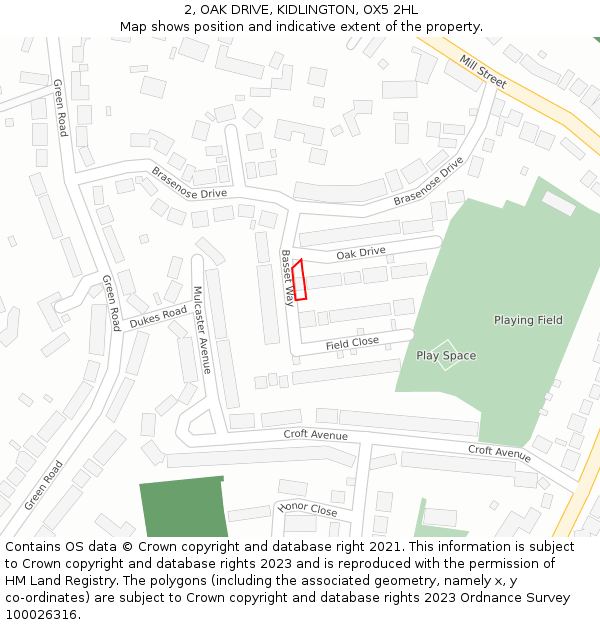 2, OAK DRIVE, KIDLINGTON, OX5 2HL: Location map and indicative extent of plot