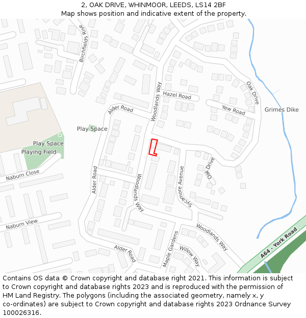 2, OAK DRIVE, WHINMOOR, LEEDS, LS14 2BF: Location map and indicative extent of plot