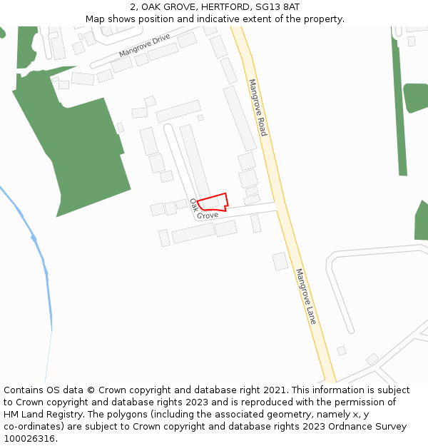 2, OAK GROVE, HERTFORD, SG13 8AT: Location map and indicative extent of plot