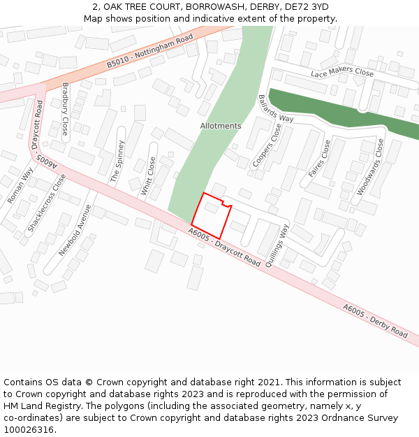 2, OAK TREE COURT, BORROWASH, DERBY, DE72 3YD: Location map and indicative extent of plot