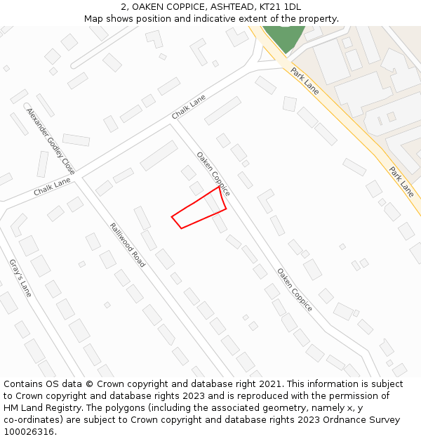 2, OAKEN COPPICE, ASHTEAD, KT21 1DL: Location map and indicative extent of plot