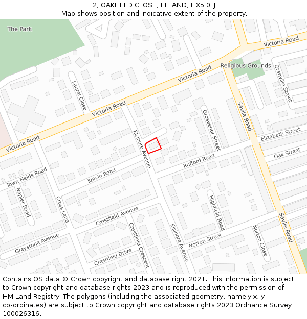 2, OAKFIELD CLOSE, ELLAND, HX5 0LJ: Location map and indicative extent of plot