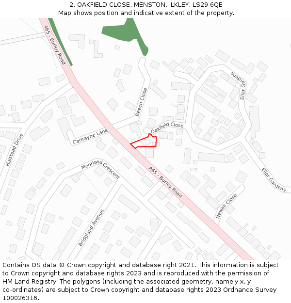 2, OAKFIELD CLOSE, MENSTON, ILKLEY, LS29 6QE: Location map and indicative extent of plot