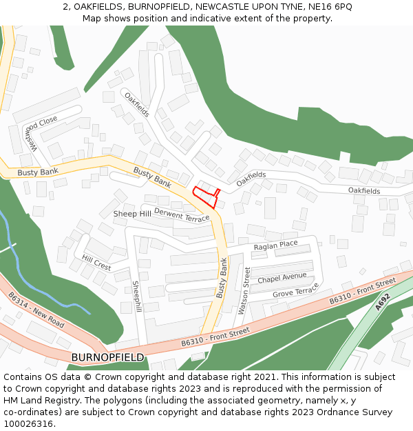 2, OAKFIELDS, BURNOPFIELD, NEWCASTLE UPON TYNE, NE16 6PQ: Location map and indicative extent of plot