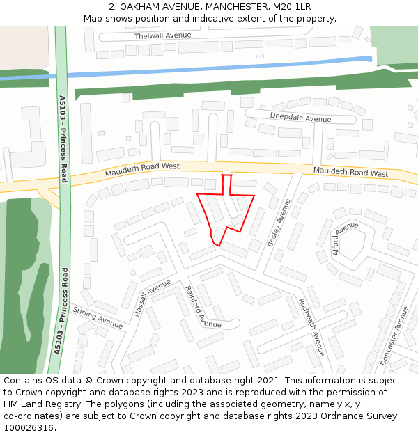2, OAKHAM AVENUE, MANCHESTER, M20 1LR: Location map and indicative extent of plot