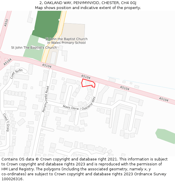 2, OAKLAND WAY, PENYMYNYDD, CHESTER, CH4 0GJ: Location map and indicative extent of plot