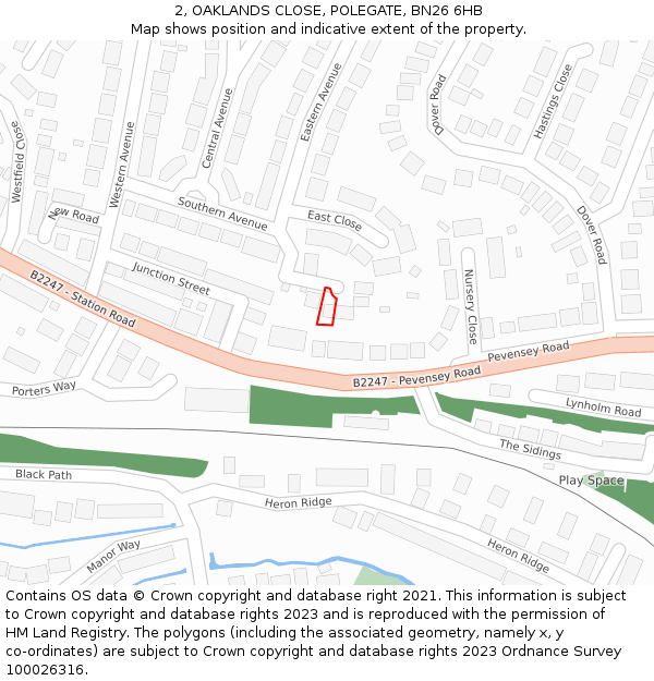2, OAKLANDS CLOSE, POLEGATE, BN26 6HB: Location map and indicative extent of plot