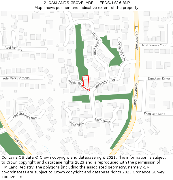 2, OAKLANDS GROVE, ADEL, LEEDS, LS16 8NP: Location map and indicative extent of plot