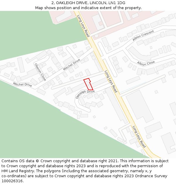 2, OAKLEIGH DRIVE, LINCOLN, LN1 1DG: Location map and indicative extent of plot