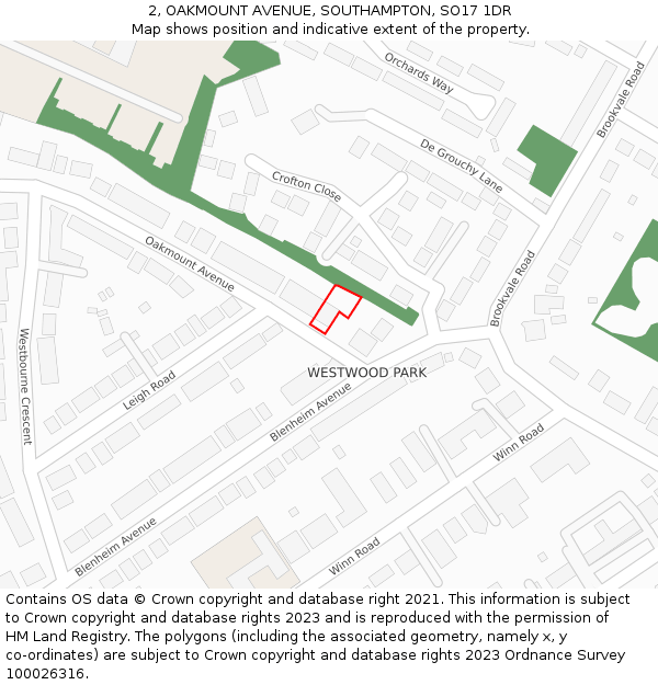 2, OAKMOUNT AVENUE, SOUTHAMPTON, SO17 1DR: Location map and indicative extent of plot
