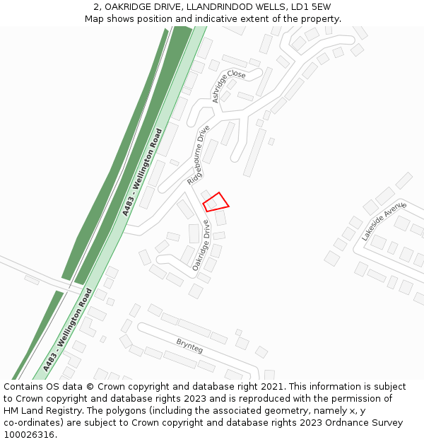 2, OAKRIDGE DRIVE, LLANDRINDOD WELLS, LD1 5EW: Location map and indicative extent of plot