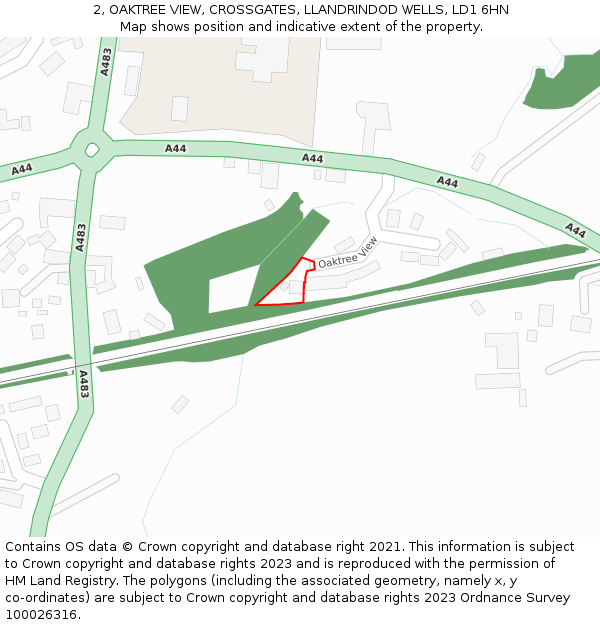 2, OAKTREE VIEW, CROSSGATES, LLANDRINDOD WELLS, LD1 6HN: Location map and indicative extent of plot