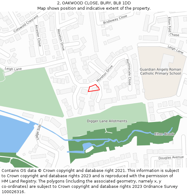 2, OAKWOOD CLOSE, BURY, BL8 1DD: Location map and indicative extent of plot
