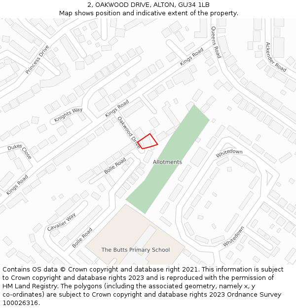 2, OAKWOOD DRIVE, ALTON, GU34 1LB: Location map and indicative extent of plot