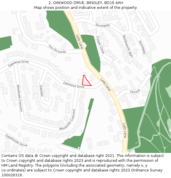 2, OAKWOOD DRIVE, BINGLEY, BD16 4AH: Location map and indicative extent of plot